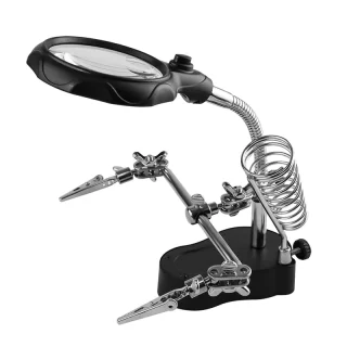 TERCERA MANO CON LUPA ILUMINADA POR LEDS Y SOPORTE PARA CAUTIN ZD-126-2