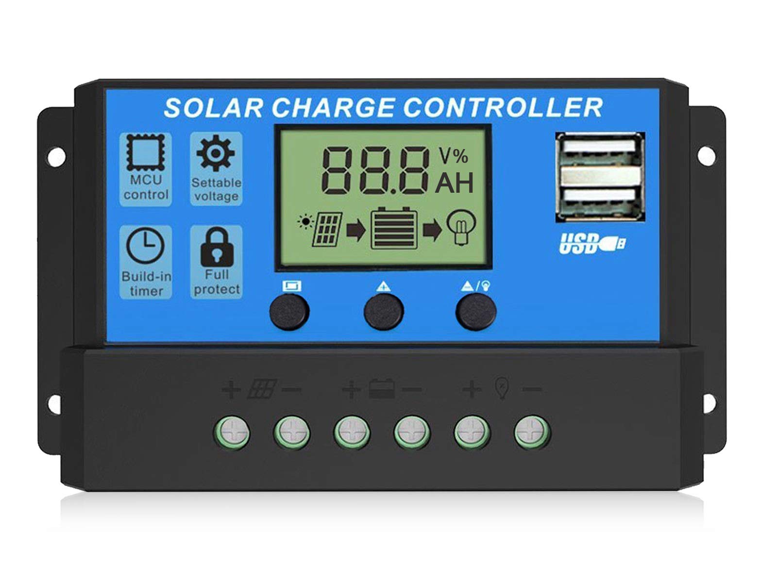 CONTROLADOR DE CARGA SOLAR 12-24V 30A LCD AZUL